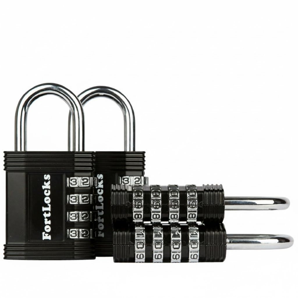 FortLocks Gym Locker Padlock, Weatherproof 4-Digit Combination Lock