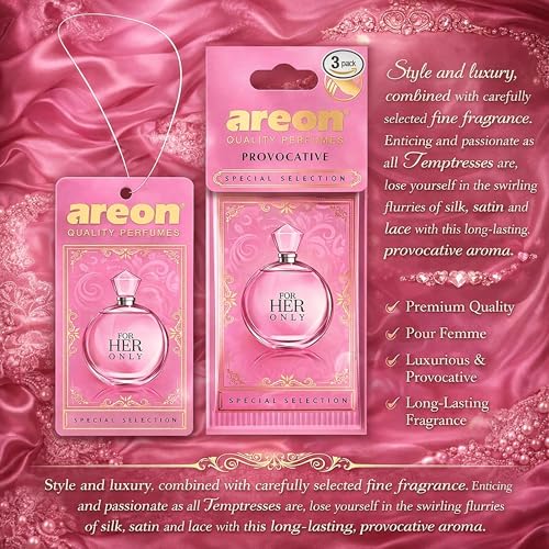 Image of AREON Provocative SS08 Luxury Car Hanging Air Freshener - Premium Car Fragrance, Long Lasting Hanging Car Air Freshener, Elegant Vehicle Odor Freshener for Interior Decor - (Pack of 3)