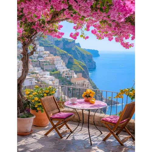 Yunruily Vue sur la mer Peinture Numero adulte-Sea Paysage Peinture par Numéro Adultes débutants,Numéro d'Art Kit Peinture par Décoration Murale et Cadeaux Pour La...