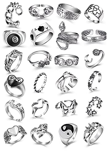 Vintage Punk Ringe Set für Männer Frauen Schlange Offene Froschringe...