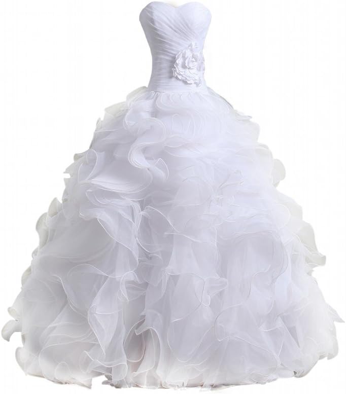 Women's Organza Sweetheart Neckline Cascading Ruched Wedding Dress White