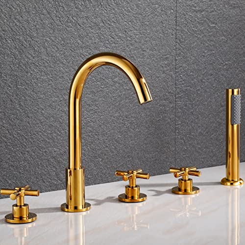 CPYGMXI Bath Mixer Taps with Shower 5 Hole Bath Shower Mixer Tap Set Double Cross Handle Shower Mixer Set Chrome