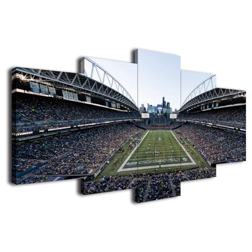 Seattle City Seahawks Stadium Poster American Football Sports Canvas Wall Art Pattern Print 5 Pieces Football Fans Home Decor Large Framed Painting Direct Hanging (60x100cm-Framed-5pcs,Style28)