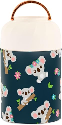 Lindos koala con corona floral para niños y mujeres, recipientes aislados para alimentos con cuchara de 17 oz16.9 fl oz, recipientes de almuerzo