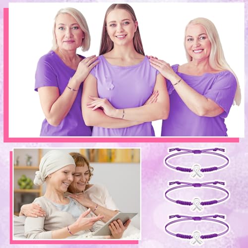 Sasylvia 20/50/120 Pcs Purple Pancreatic Cancer Awareness Bracelets Adjustable Cord Stretch Ribbon Overdose Awareness Bracelets Domestic Violence Cancer Gifts for Women Survivor Jewelry3