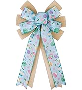 SIMISI RIBBON Easter Large Wreath Bow Burlap Wired Ribbbon Bow with Bunny Eggs Door Ornaments for...