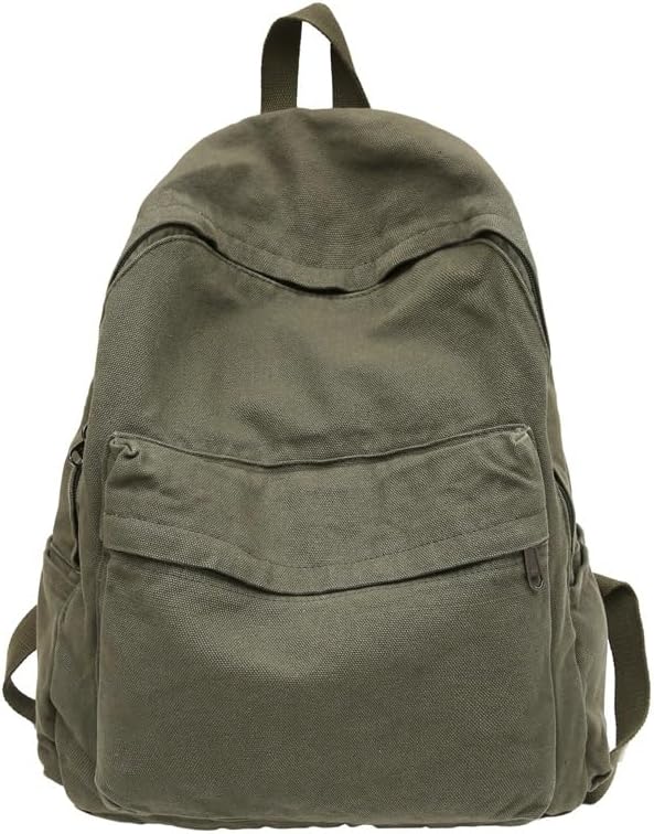 Mochila de lona estética vintage Y2k para mujeres y hombres, mochila casual grunge para laptop, mochila hippie 2025 moderna mochila, Verde militar,
