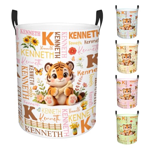 Image of Custom Tiger Laundry Hamper, Personalized Laundry Basket with Name, Customized Dirty Clothes Basket for Clothes Toy Bathroom Bedroom Storage,S-16.5 inchX 13.8 inch