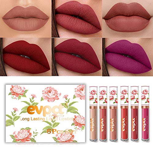 6Pcs Peony Flower Matte Liquid Lipstick Set Lip Stain Makeup Kit,24 Hour Long Lasting Waterproof Dark Red Matte Matt Lipsticks Lip Gloss Sets for Women Matt Liquid labiales matte larga duracion 24 01