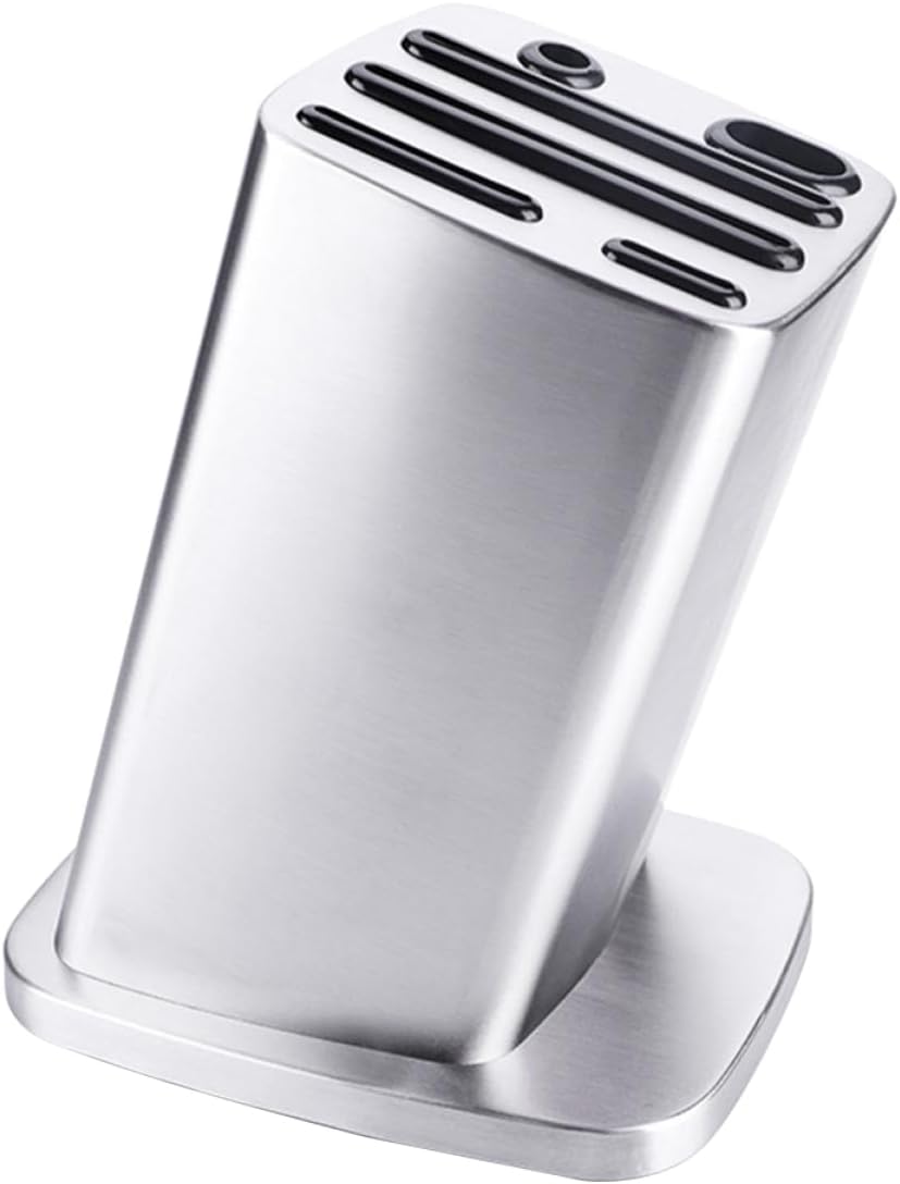 Slot Stainless Steel Kitchen Knife Block with Anti-skid Base Tilted Inserted Holder for Scissors Cutter and Grinding Stick Storage Compact Rack for Indoor and Outdoor Use
