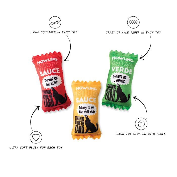 Fringe Studio Plush Dog Toy, Howling HOT Sauce, 3 Piece Set, for Small Dogs Wagsdale Dog Toy Collection (289510), Multi-Colored - Image 2