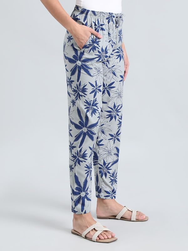 Image of GO COLORS Women Printed Woven Viscose Mid Rise Lounge Pants