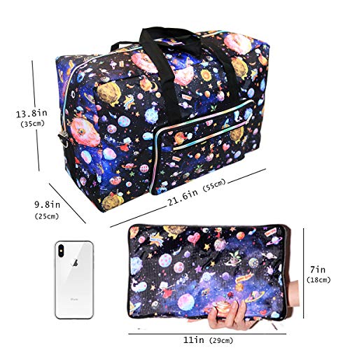 Large Foldable Travel Duffle Bag For Women Hospital Bag Cute Floral Tote Handbag Shoulder Weekender Overnight Carry On Checked Luggage Bag For Girls (planet)
