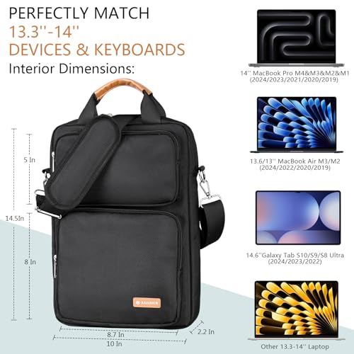 Image of 13.3-14 Inch Laptop Sleeve Bag, Laptop Bag for 14'' MacBook Pro M4 2024,14'' MacBook Pro M3&M2&M1 2023 /2021, 13.6 /13'' New MacBook Air M3 /M2 2024 /2022,Tab S8 Ultra 14.6 inch,with Shoulder Strap(Black)