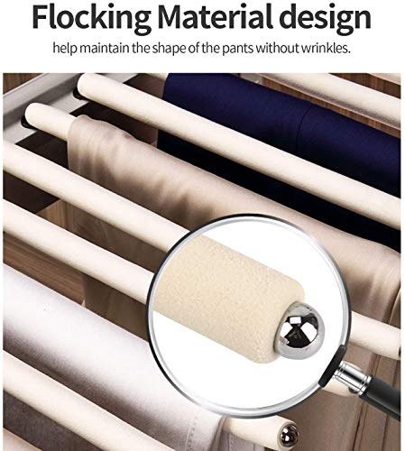 Pull Out Trousers Rack 22 Arms Steel Pull Out Pants Rack Pants Hanger Bar Clothes Organizers For Space Saving And Storage Maximum Load 33Lbs Beige 23.4X18X5.7Inch #TOP4