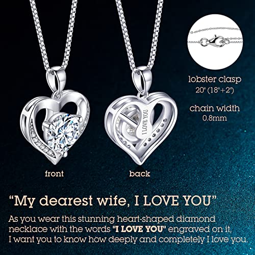 Heart Pendant Necklace Gifts For Wife, Engraved 'I Love You' Gift For Wife Girlfriend, 1 Carat Moissanite D Color (Vvs1) , Anniversary Eternity Jewelry Present For Wife, Birthday Gifts For Women Wife Girlfriend Girls Her #TOP3