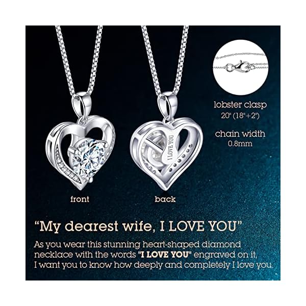 Heart Pendant Necklace Gifts for Wife, Engraved 'I LOVE YOU' Gift for Wife, 1-3 Carat Moissanite Necklace, Anniversary Eternity Jewelry Present for Wife, Birthday Gifts for Women - Image 5