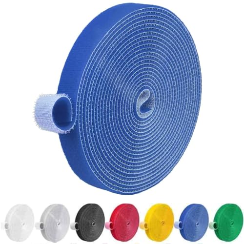 Image of IFNOW 32FT Reusable Fastening Tape Cable Ties Double-Sided Hook-and-Loop Cable Management Tape Strength and Durability 0.4'' /Width (1, Blue)