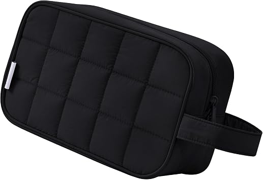 Narwey Quilted Makeup Bag Puffy Make up Bag Cosmetic Bag Organizer, Puffer Travel Toiletry Bag for Traveling Women Girl, Travel Bag for Toiletries, Skincare Medicine Bags Black