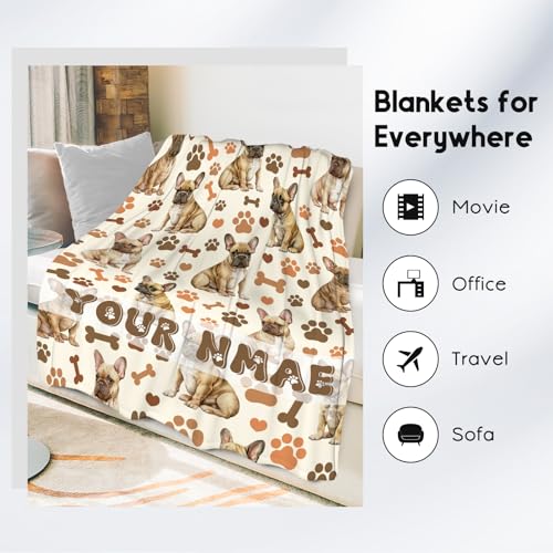 Custom Bulldog Blanket with Girls Boys, 50x60 Inches Blanket with Dogs on it, Cozy Soft Throw Gifts for Dog Lovers, Cute Flannel Throw Blankets for Bed Travel