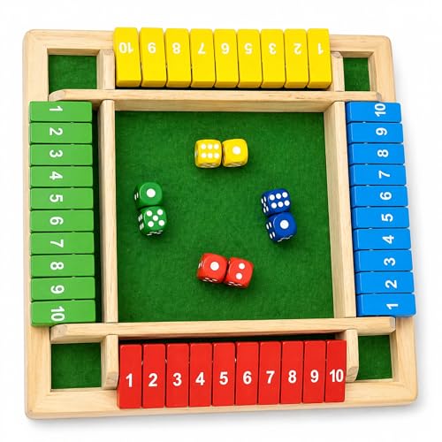 Image of Wooden Shut the Box Board Game with Dice - 4 Player Dice Game | Math Addition Learning Game for Kids | Educational Wooden Montessori Number Learning Toy | 23 x 23 cm