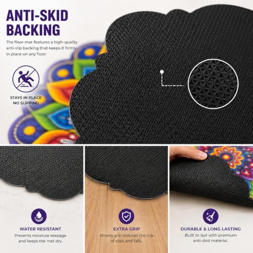 Image of 3D Floral Door Mat | Water Absorbent, Anti-Skid, Machine Washable Floor Mat | Soft Microfiber Carpet for Home, Living Room & Bedroom | Premium Decorative Mat (Multy, Round)