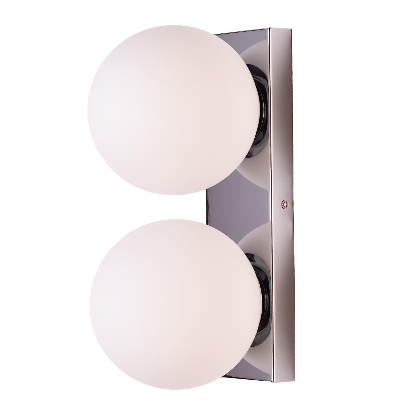 Alpinaluz Applique da parete con 2 sfere in vetro opaco Ø150 mm - Base rettangolare in metallo cromato - Stile moderno decorativo - Boccole E27 - Doppia luce per interni