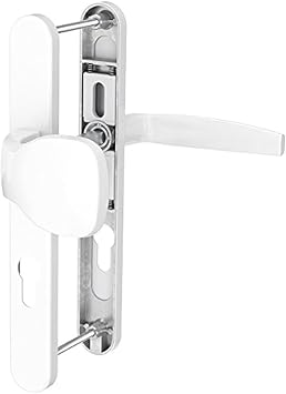 7788921 Set of Handles on Emetal Plate, Crutch and Spoiler for Front Door European Cylinder, Lacquered White