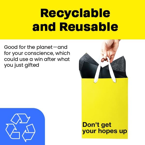 MilkToast Brands Funny Gift Bag, 11" x 8" x 4" Size, Yellow - Don't Get Your Hopes Up, Colored Kraft Paper Bag with Sarcastic Phrases for Mother's Day, Father's Day, Birthdays, Holidays, Office Parties image 5