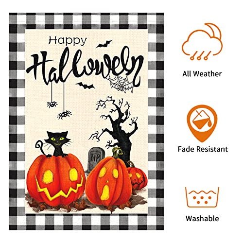 Heyfibro Happy Halloween Garden Flag Farmhouse Pumpkin Ghost Black Cat House Flags 12X18 Inch Double Sided Burlap Vertical Spider Yard Flags For Indoor Outdoor Yard Fall Halloween Decorations(Only Flag) #TOP4