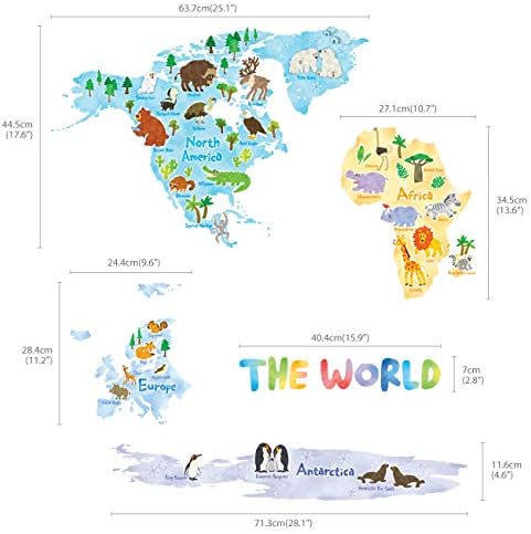 DECOWALL DLT-1615 Animal World Map Kids Wall Stickers Decals Peel and Stick Removable for Nursery Bedroom Living Room art murals decorations decor bathroom baby educational nation 6 51RmtEjMlLL. AC