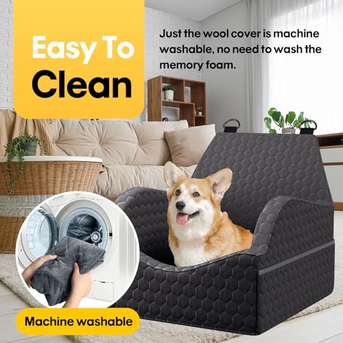 Dog Car Seat for Small Medium Dogs, Memory Foam Dog Booster Seat Elevated Cushion Seat for Dogs Under 30 lbs Pet Car Seat Travel Bed