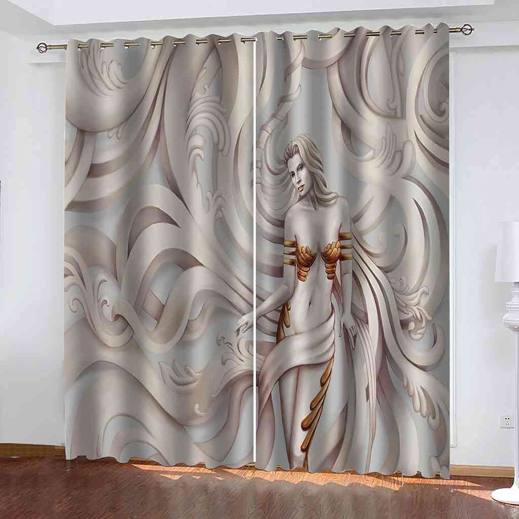 Rideaux occultants 3D salon au motif sculpture femme pour chambre et cuisine