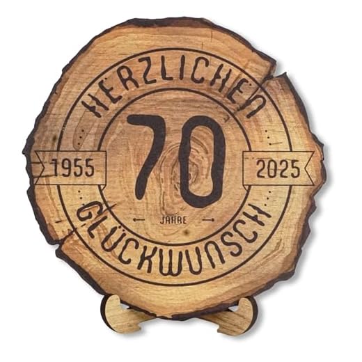 DARO Design - Disco de madera grabado - 70 años - Tamaño 30 cm - Regalo para aniversario, 70 cumpleaños, aniversario - Felicitación 1951-2021.