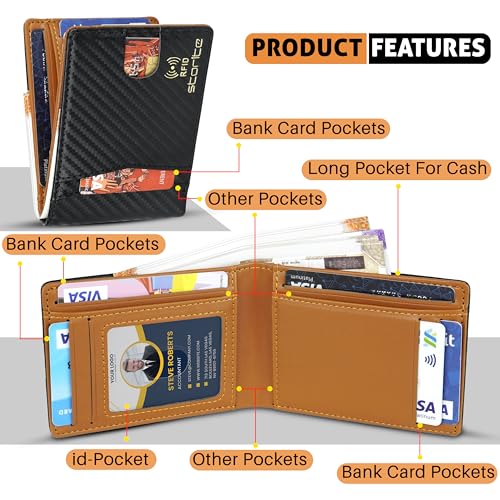 Image of Storite Men's Multi-Card Bifold Leather Wallet RFID Protected Bifold Wallet - Slim PU Leather Money & Credit Card Holder Purse with ID Window (TanBlack)