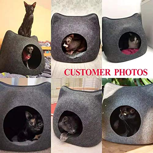 Grotte de chat en feutre pliable panier de maison lavable marron - 8