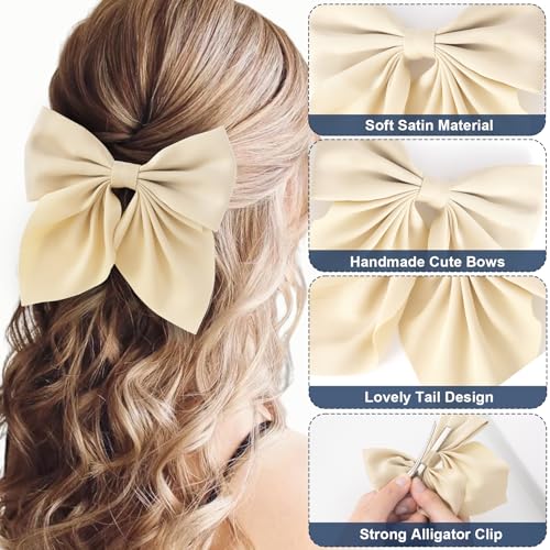 4 Piezas de Lazos para el Cabello para Mujeres, Clips de Pelo con Cinta de Satén, Accesorios de Peluquería para Bodas y Navidad (Negro, Blanco, Marrón oscuro, Marrón claro) miniatura 4