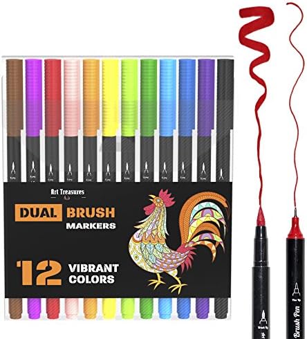 Brush Pen Set 12 Color Dual Tip Markers - Calligraphy Lettering Paint Art Manga