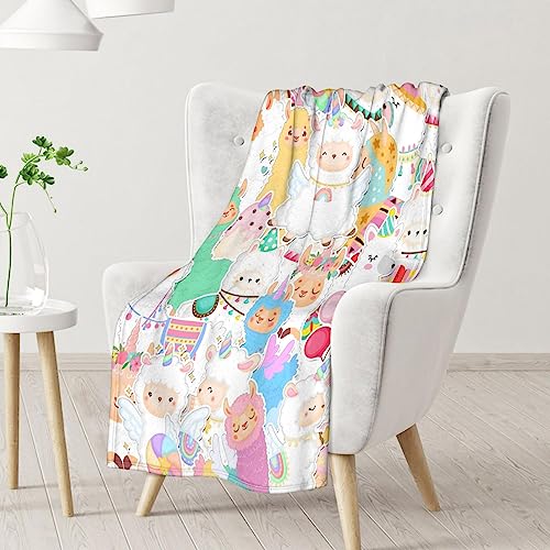 Blanket for Girl Boy - 50x60 Inches Cute Llama Throw Gifts - Colorful Soft Fuzzy Blankets for Bed, Couch & Living Room