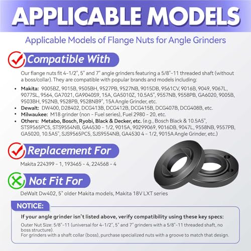 Qekizy 7PCS Angle Grinder Nut & Wrench Kit, Premium 5/8-11 Thread Flange Metal Lock Nut, Compatible with Dewalt Milwaukee Makita Bosch Black & Decker Ryobi 4.5\"/5\"/7\" Angle Grinders Parts