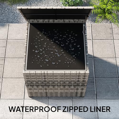 Outsunny 253L Garden Storage Box, Rattan Deck Box with Waterproof Zipped Liner, Safe Pneumatic Rod, Patio Rattan Storage Container for Backyard Gardening Tools, Mixed Grey 4 Outsunny 253L Garden Storage Box, Rattan Deck Box with Waterproof Zipped Liner, Safe Pneumatic Rod, Patio Rattan Storage Container for Backyard Gardening Tools, Mixed Grey - Image 4