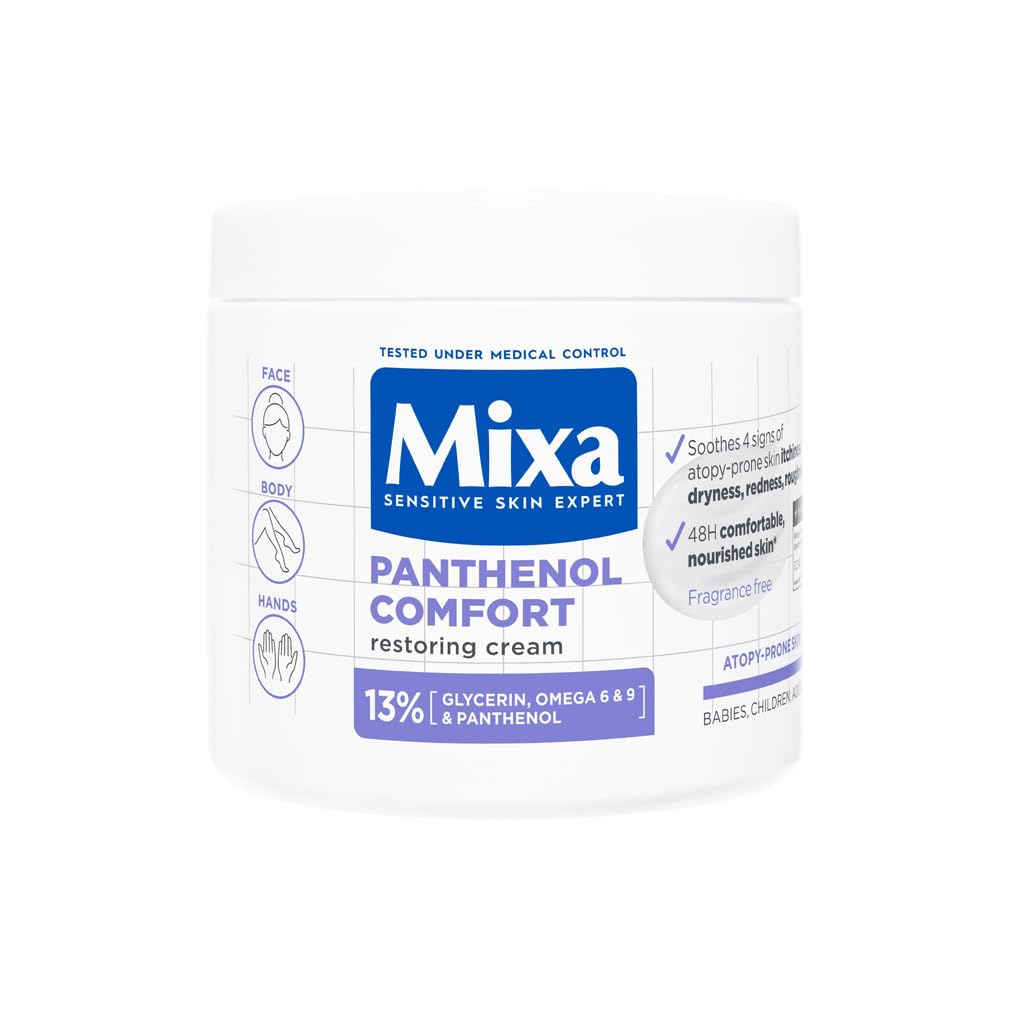 Mixa Crema Lenitiva Protettiva, Per Pelli a Tendenza Atopica, Pelle Lenita e Idratata per 48H, Effetto Anti-Prurito e Anti-Secchezza, Con il 13% di Pantenolo e Glicerina, Panthenol Comfort, 400ml