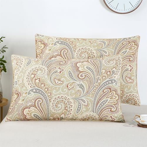 RYNGHIPY Cotton Pillow Shams Pillow Covers Floral Paisley Pattern Print Pillowcases 2-Piece Set (Paisley,King Pillowcases)