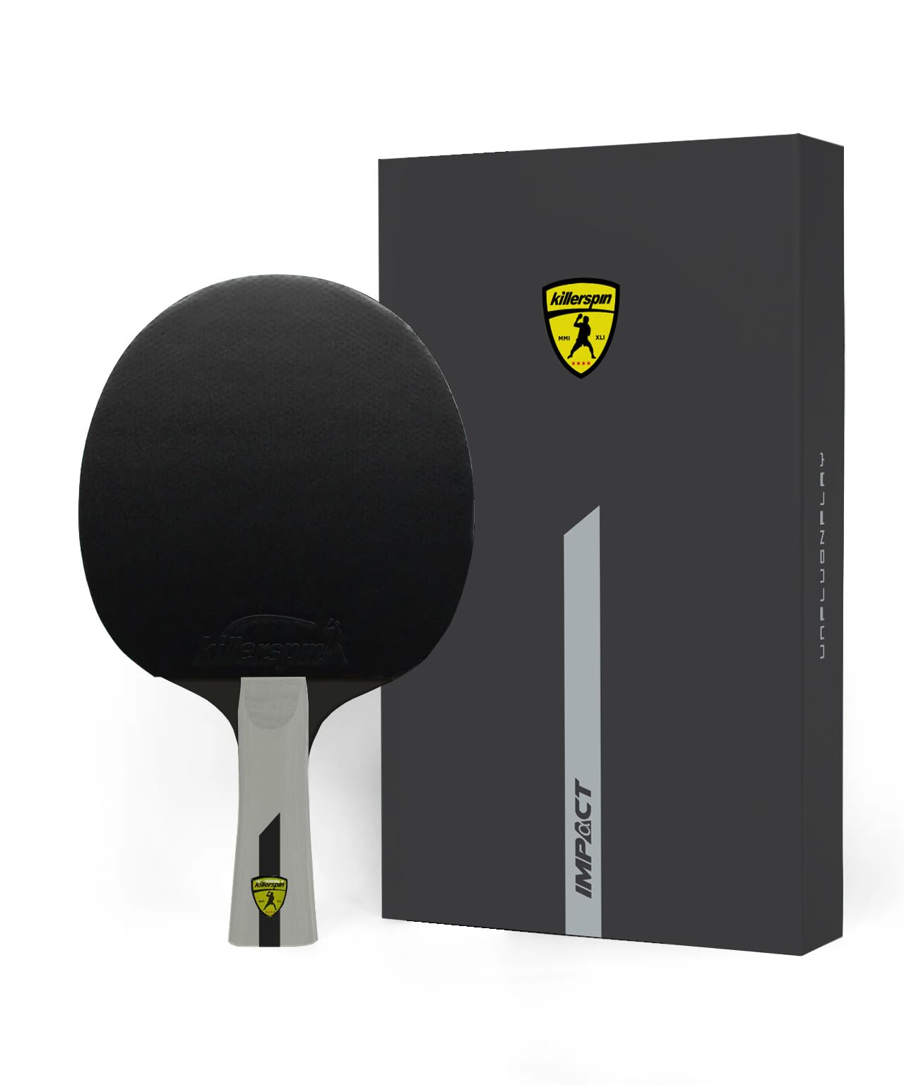 KillerspinImpact SmartGrip Table Tennis Paddles - Black Ping Pong Racket with Case, Table Tennis Equipment for Beginners/Intermediates - Ensures Good Control and Stroke