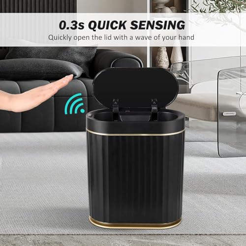 Image of jinligogo ELPHECO Touchless Trash Can with Lid, 2 Gallon / 7.5 Liter Small Automatic Motion Sensor Garbage Bin, Slim Rectangular Plastic Wastebasket for Bathroom, Bedroom, Kitchen, Office (Black)