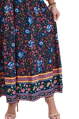 Image of OSTOO Women's Floral Maxi Dress Boho Summer Short Sleeve Smocked Waist Tiered Long Dress