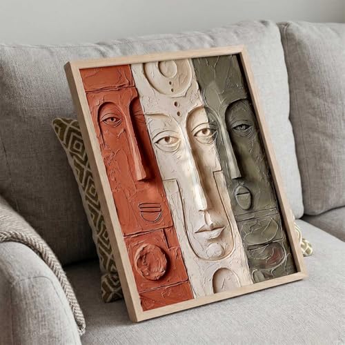 Image of kotart Relief Face Wall Art - Modern Abstract Portrait Sculpture,| Aesthetic Paintings With Frame For Living Room Bed Room Hotel Wall Decor Digital Reprint (13x17 inch)