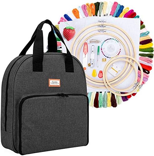 CURMIO Embroidery Starter Kit, Cross Stitch Tools Kit with Storage Bag, 100 Colors Threads, 5 Embroidery Hoops, 3 Aida Cloth and Other Embroidery Tools, Ideal for Embroidery Beginner and Lover, Black