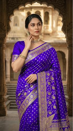 Image of C J Enterprise Women's Pure Soft Silk Saree With Blouse Piece For Wedding (Jiya)