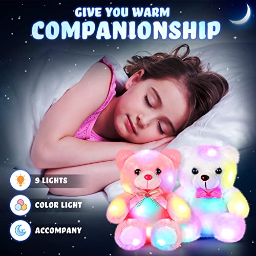 Skylety 2 Pieces Led Bear 8.6 Inch Stuffed Animal Soft Light Plush Toy, Valentines Bear, Colorful Glowing Bear For Kids Baby Boys Girls Birthday Girlfriend Mother's Day, Pink And White #TOP5